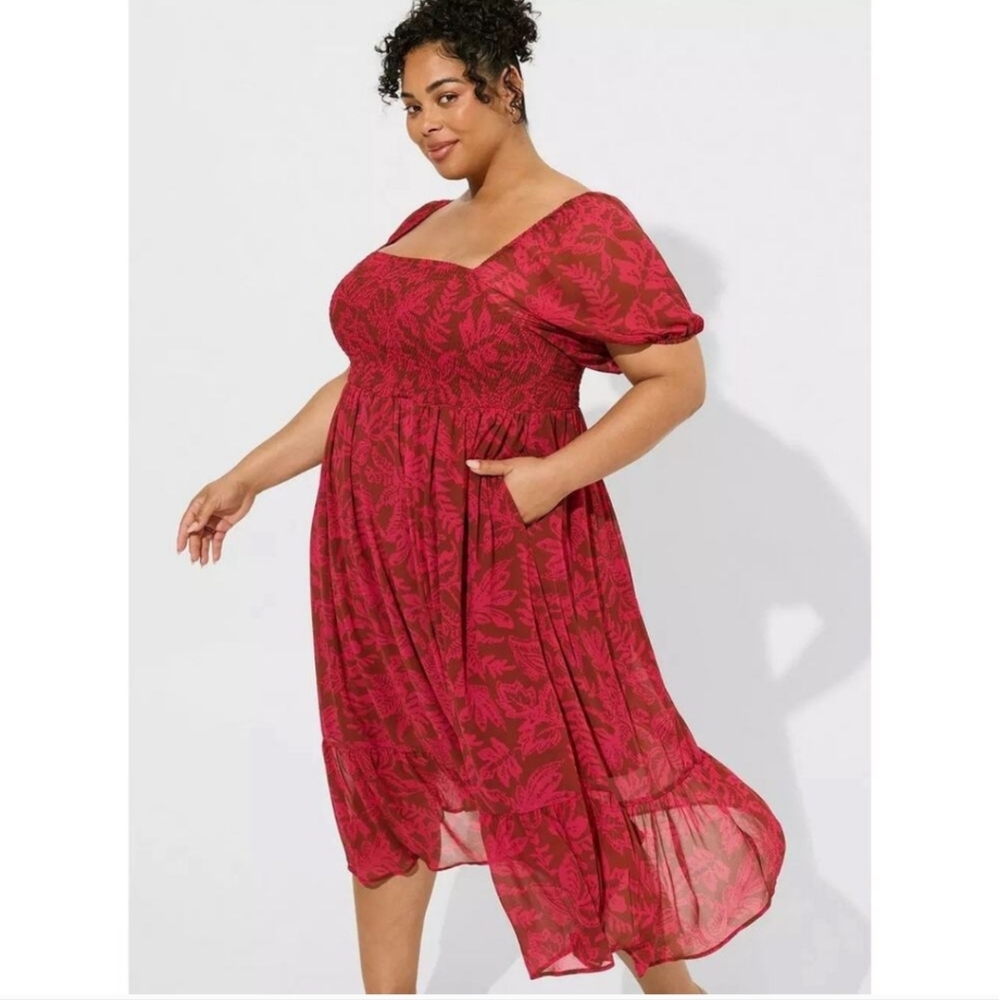 Torrid Red Leaf Print Midi Dress
